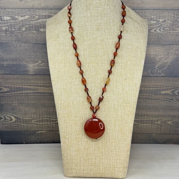 Carnelian Agate Beaded Pendant Hand Strung Necklace - Picture 1 of 11